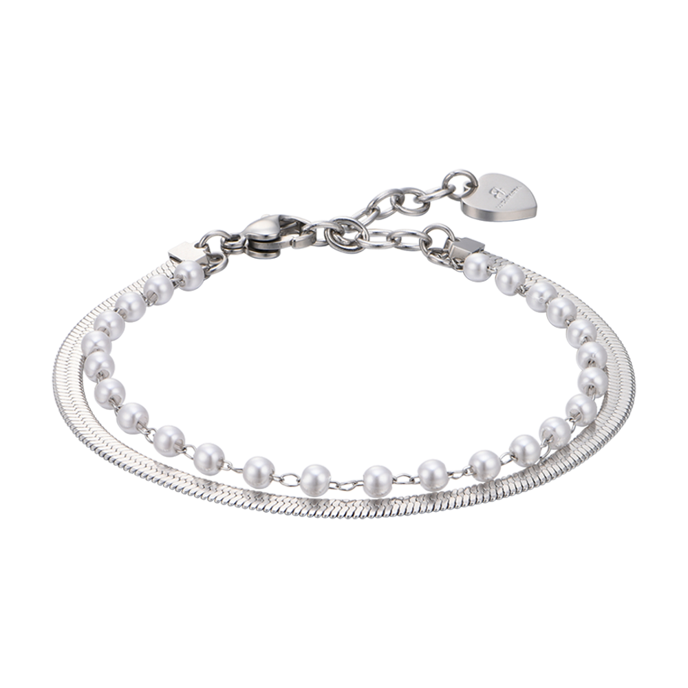 BRACCIALE DONNA IN ACCIAIO CON PERLE BIANCHE