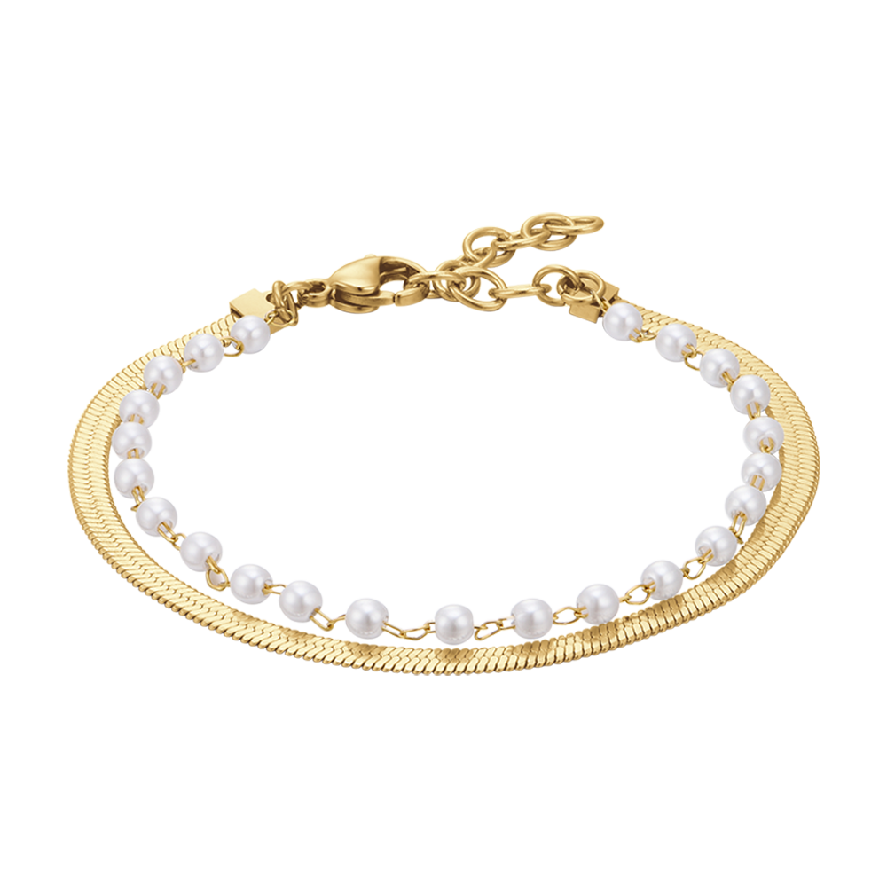 BRACCIALE DONNA IN ACCIAIO CON PERLE BIANCHE