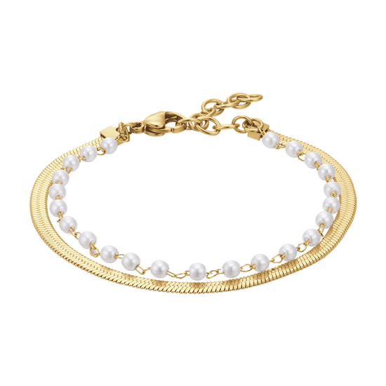 BRACCIALE DONNA IN ACCIAIO CON PERLE BIANCHE
