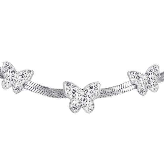 BRACCIALE DONNA SNAKE IN ACCIAIO CON FARFALLE CON CRISTALLI BIANCHI