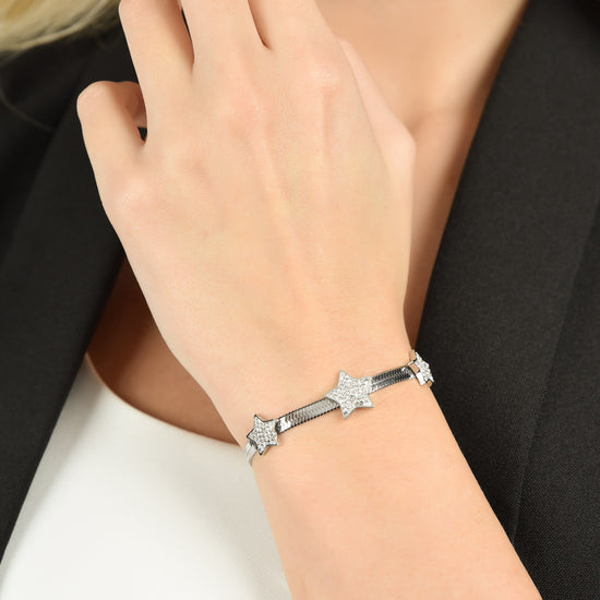 BRACCIALE DONNA SNAKE IN ACCIAIO CON STELLE CON CRISTALLI BIANCHI