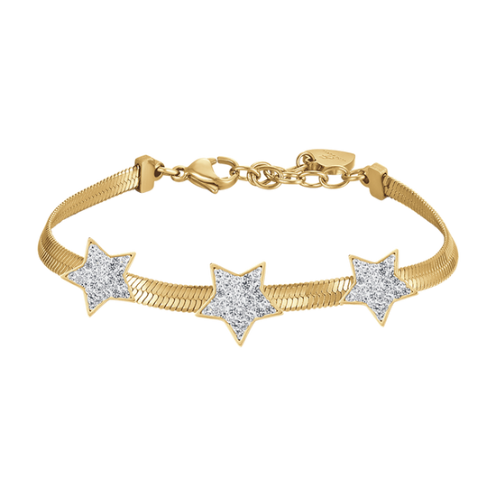 BRACCIALE DONNA SNAKE IN ACCIAIO IP GOLD CON STELLE CON CRISTALLI BIANCHI