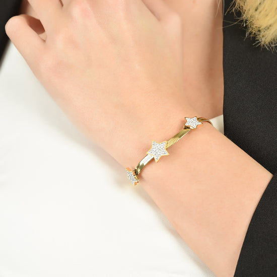 BRACCIALE DONNA SNAKE IN ACCIAIO IP GOLD CON STELLE CON CRISTALLI BIANCHI
