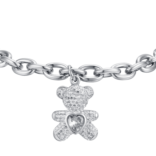 BRACCIALE DONNA IN ACCIAIO CON ORSETTO CON CRISTALLI BIANCHI