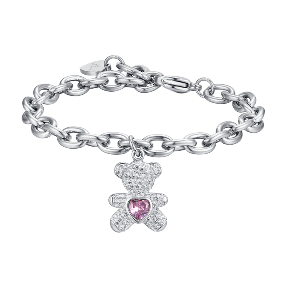 BRACCIALE DONNA IN ACCIAIO CON ORSETTO CON CRISTALLI ROSA E BIANCHI Luca Barra