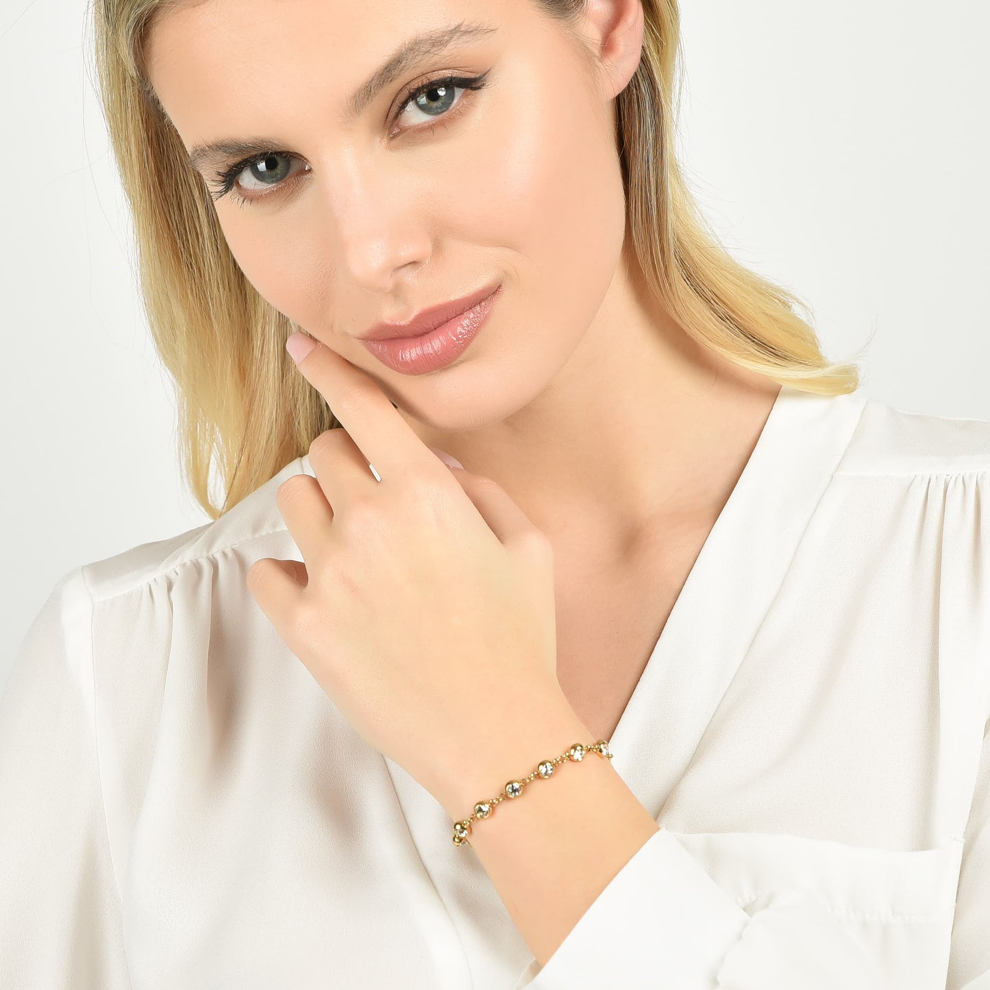 BRACCIALE DONNA IN ACCIAIO IP GOLD CON CRISTALLI BIANCHI Luca Barra