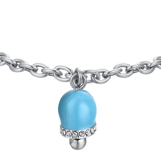 BRACCIALE DONNA IN ACCIAIO CON CAMPANELLA CON SMALTO TURCHESE E CRISTALLI