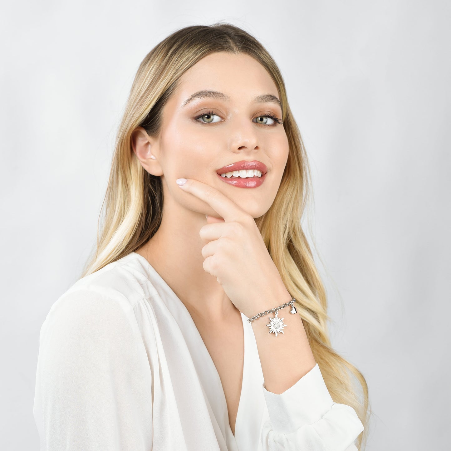 BRACCIALE DONNA IN ACCIAIO CON SOLE CON CRISTALLI BIANCHI