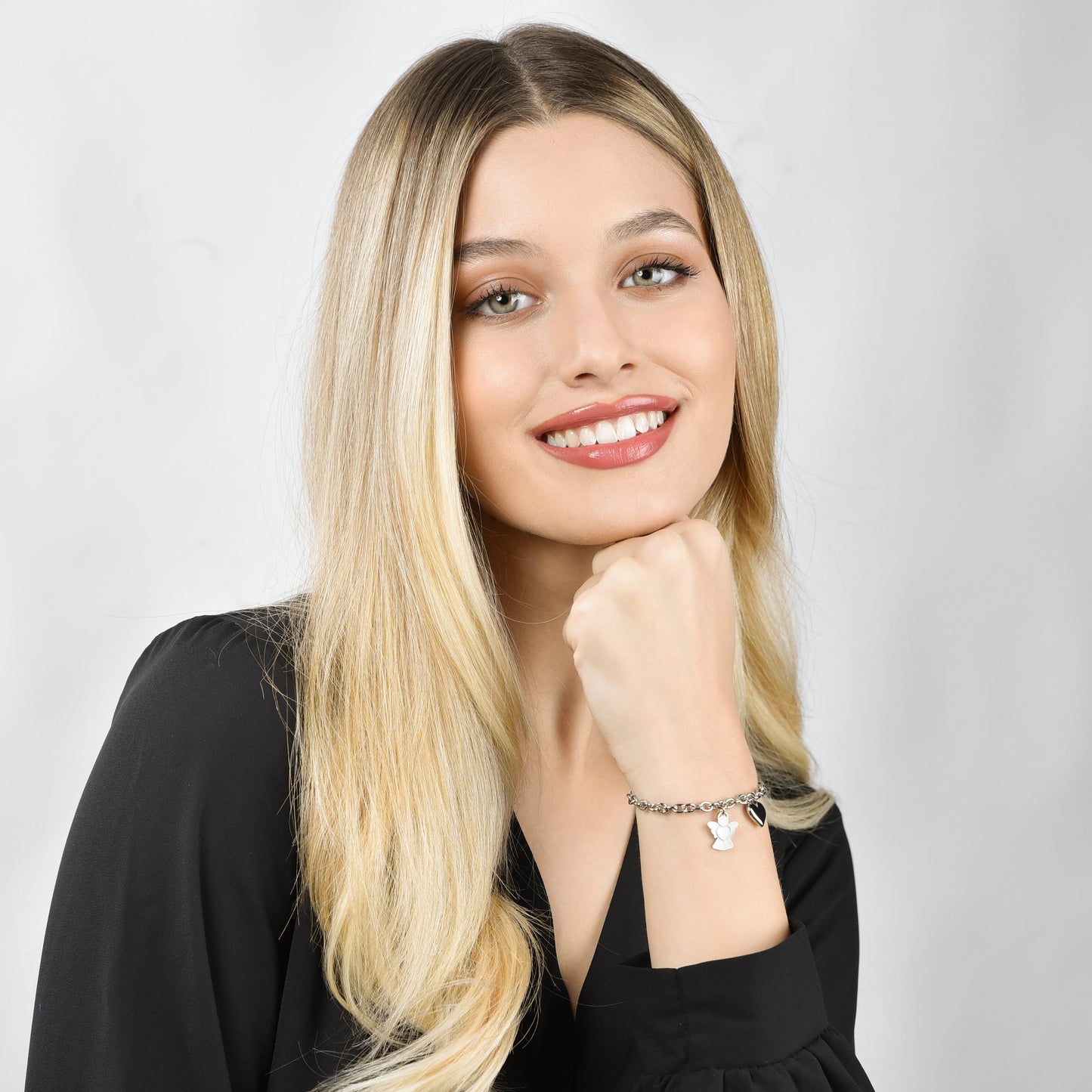BRACCIALE DONNA IN ACCIAIO CON ANGELO E CHARM CUORE
