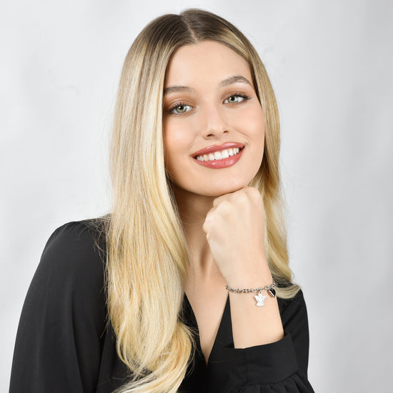BRACCIALE DONNA IN ACCIAIO CON ANGELO E CHARM CUORE