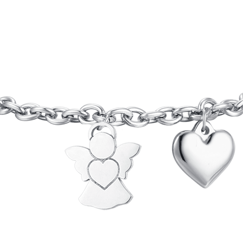BRACCIALE DONNA IN ACCIAIO CON ANGELO E CHARM CUORE