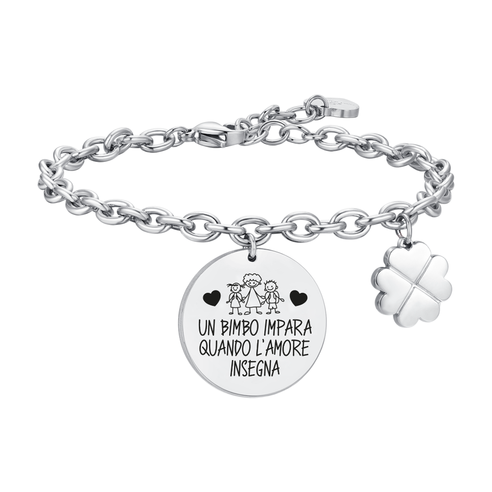 BRACCIALE DONNA IN ACCIAIO UN BIMBO IMPARA QUANDO L'AMORE INSEGNA