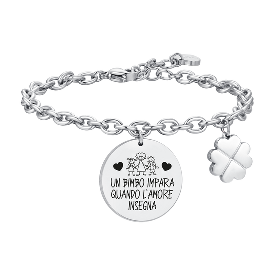 BRACCIALE DONNA IN ACCIAIO UN BIMBO IMPARA QUANDO L'AMORE INSEGNA