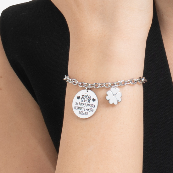 BRACCIALE DONNA IN ACCIAIO UN BIMBO IMPARA QUANDO L'AMORE INSEGNA