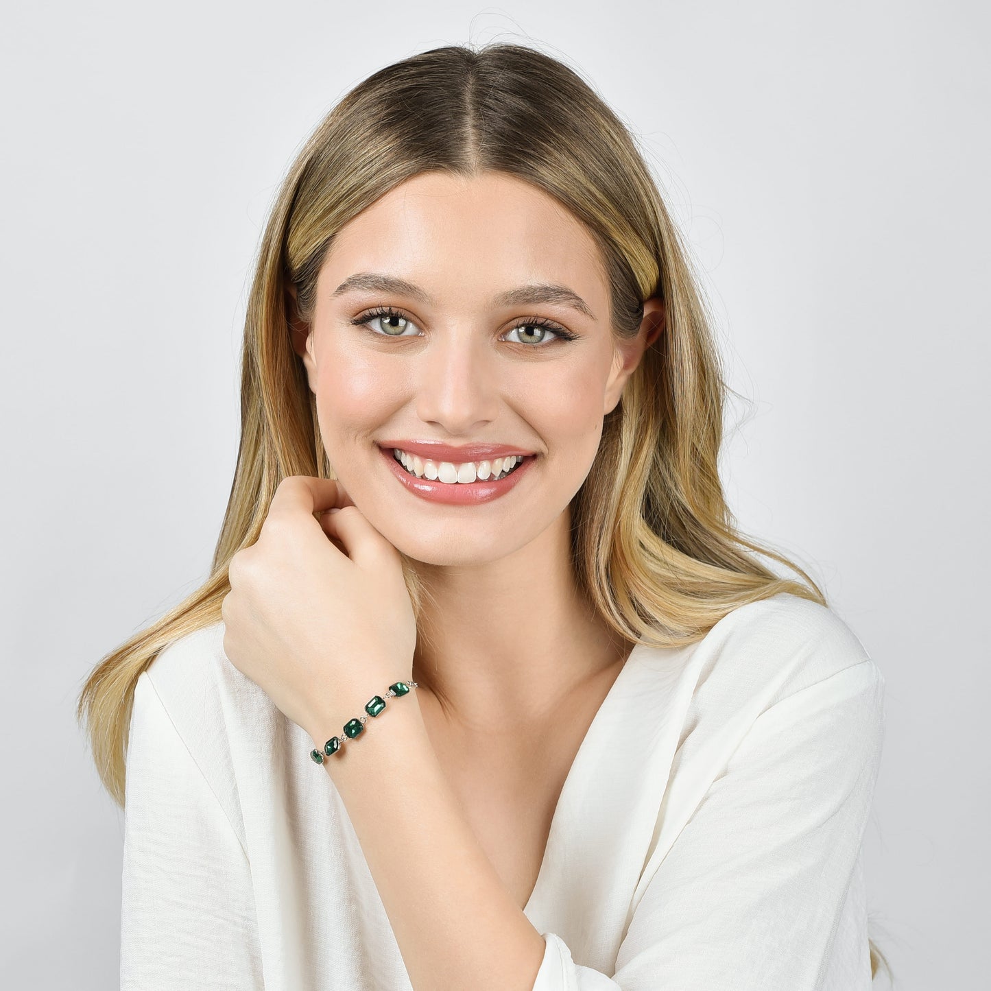 BRACCIALE DONNA IN ACCIAIO CON CRISTALLI VERDI