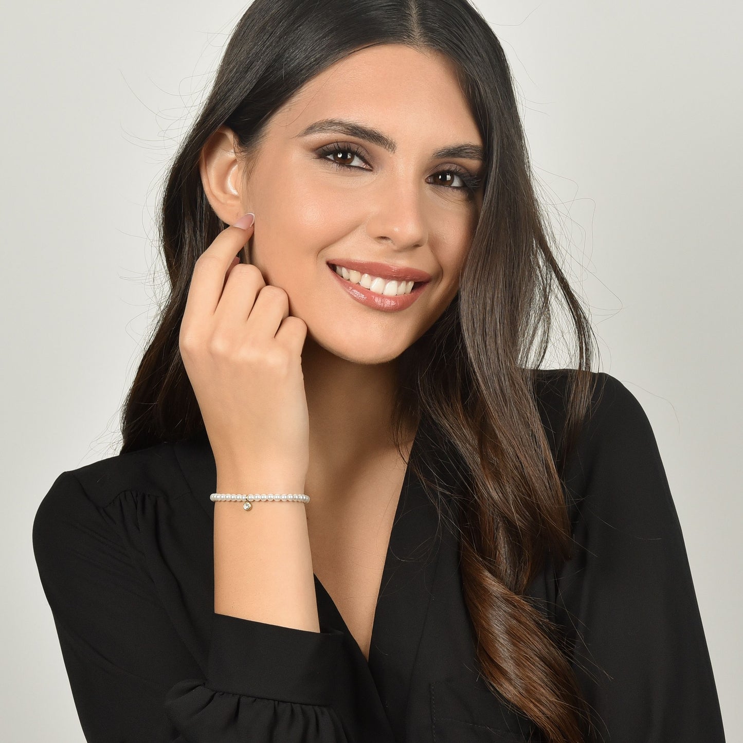 BRACCIALE DONNA IN ACCIAIO IP GOLD CON PERLE CON CRISTALLO BIANCO