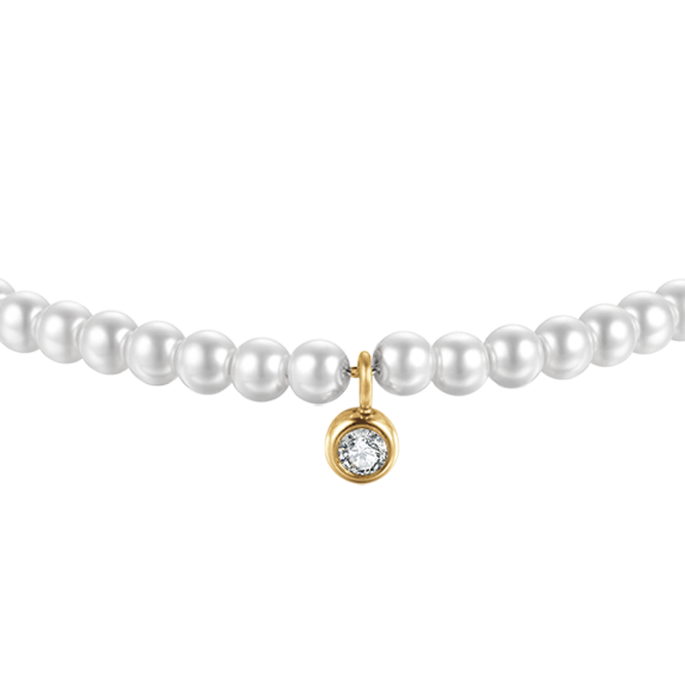 BRACCIALE DONNA IN ACCIAIO IP GOLD CON PERLE CON CRISTALLO BIANCO