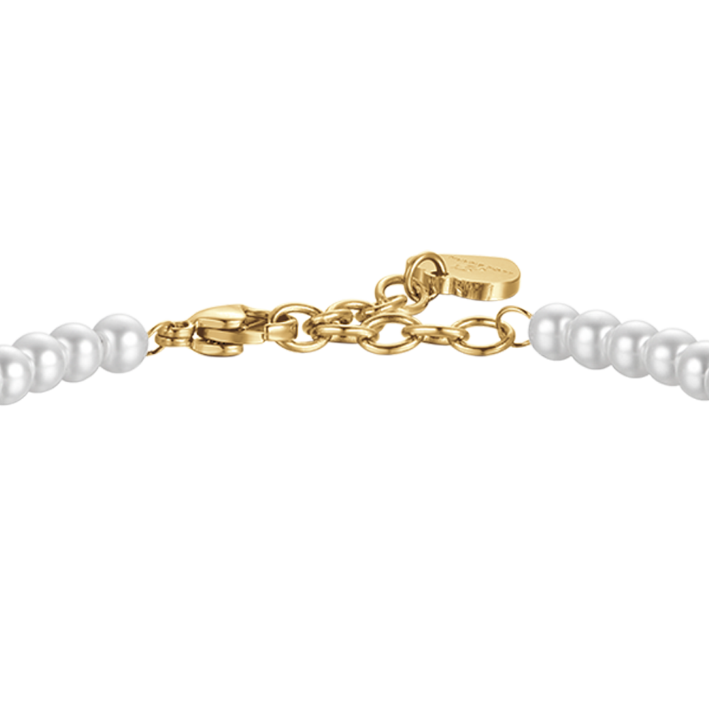 BRACCIALE DONNA IN ACCIAIO IP GOLD CON PERLE CON CRISTALLO BIANCO