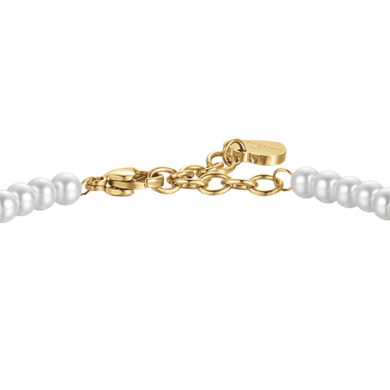 BRACCIALE DONNA IN ACCIAIO IP GOLD CON PERLE CON CRISTALLO BIANCO