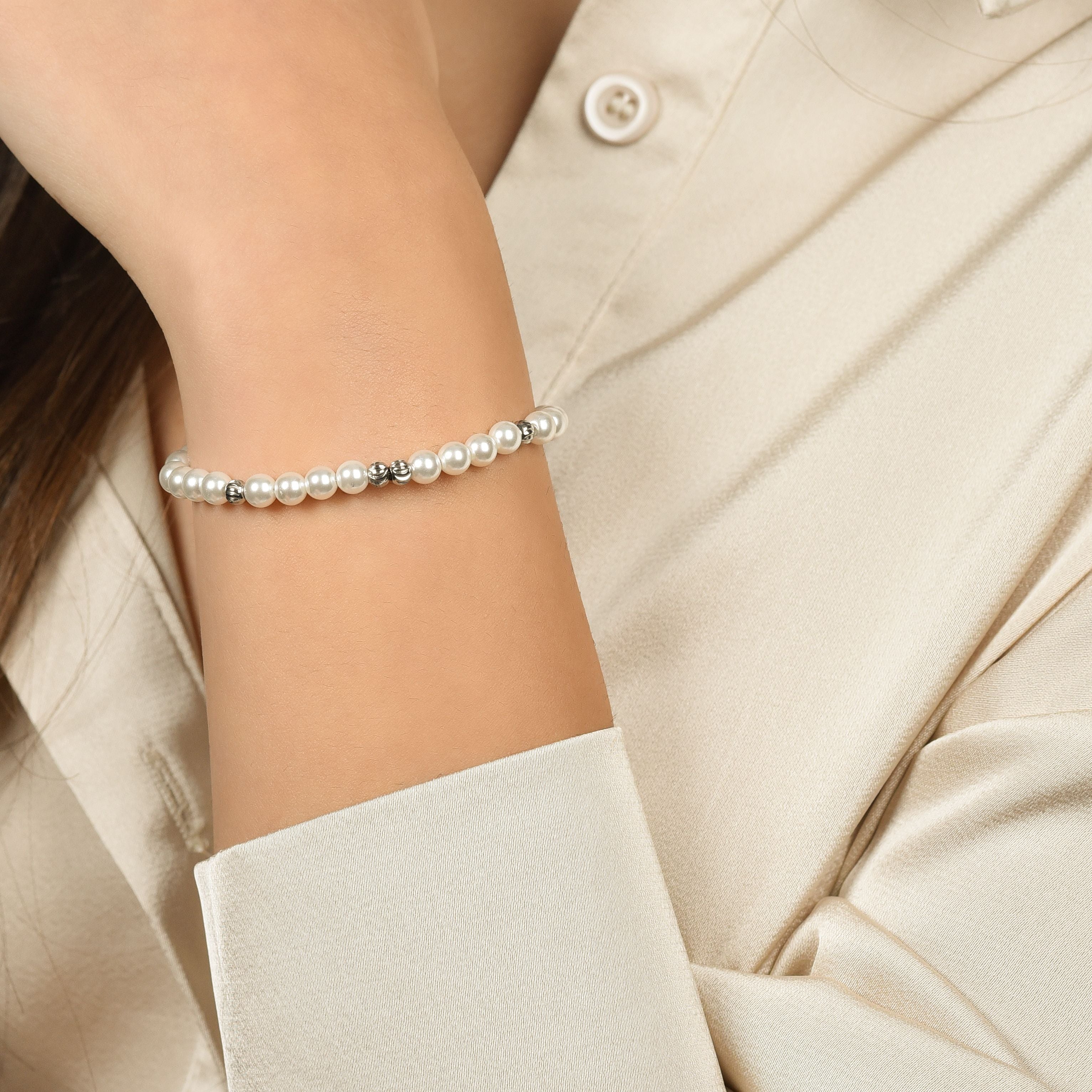 Bracciale Di Perle Heishi Donna In Acciaio Inossidabile Dorato - Regolabile Con Elastico - Colori Lilla, Bianco, Arancione - Sunny