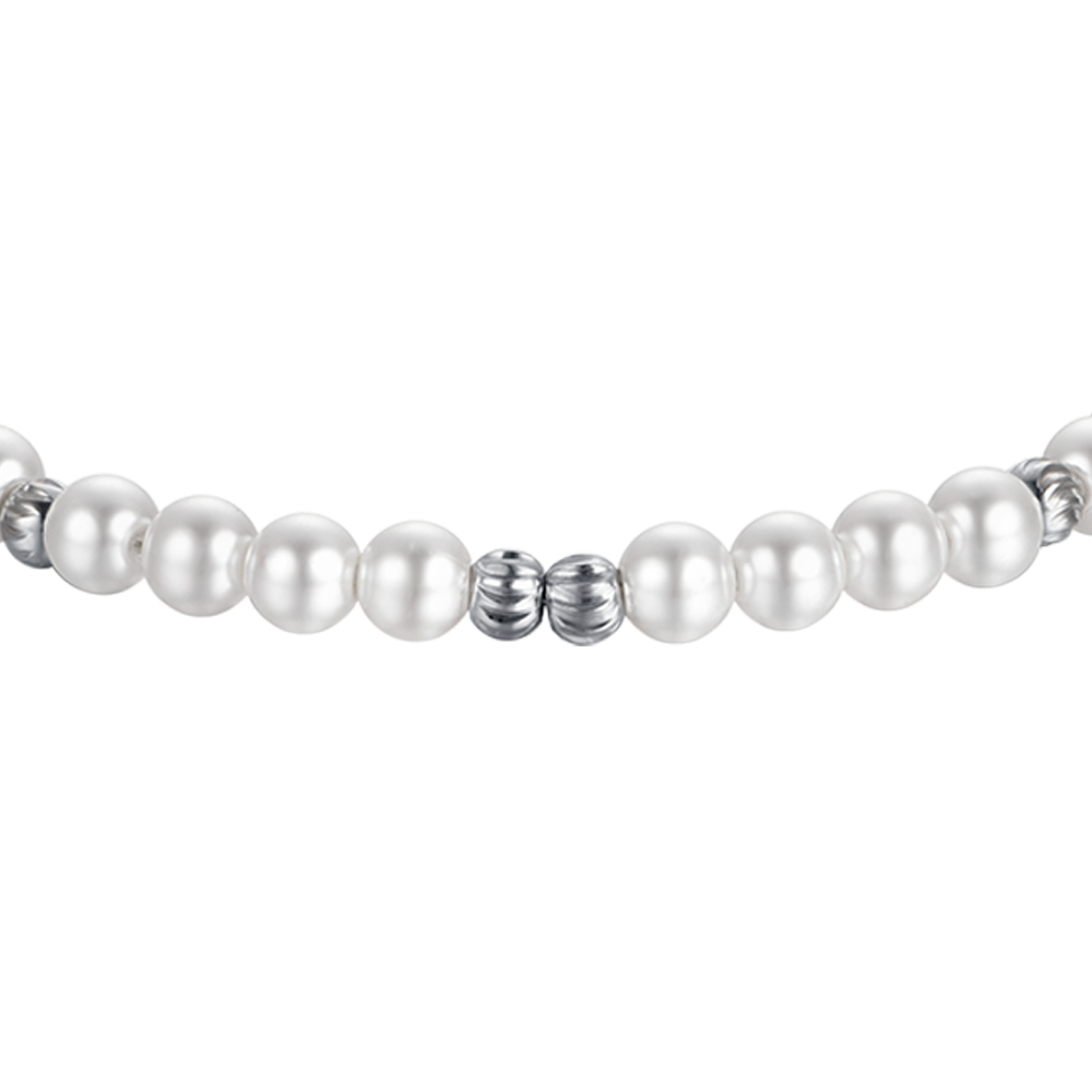 Luca Barra Bracciale da Donna Bracciale in Acciaio con Perle Bianche. Lunghezza: 17 + 3 cm. La referenza è bk2100