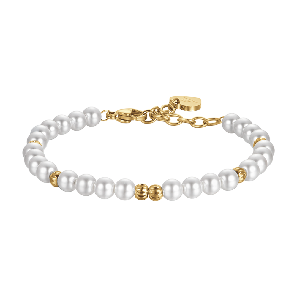 BRACCIALE DONNA IN ACCIAIO IP GOLD CON PERLE ED ELEMENTI IN ACCIAIO Luca Barra