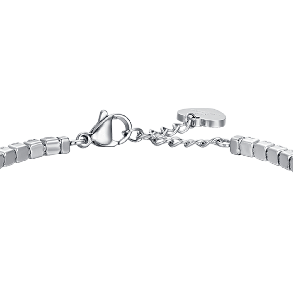 BRACCIALE TENNIS DONNA IN ACCIAIO CON CRISTALLI BIANCHI E CUORE CRISTALLO VERDE