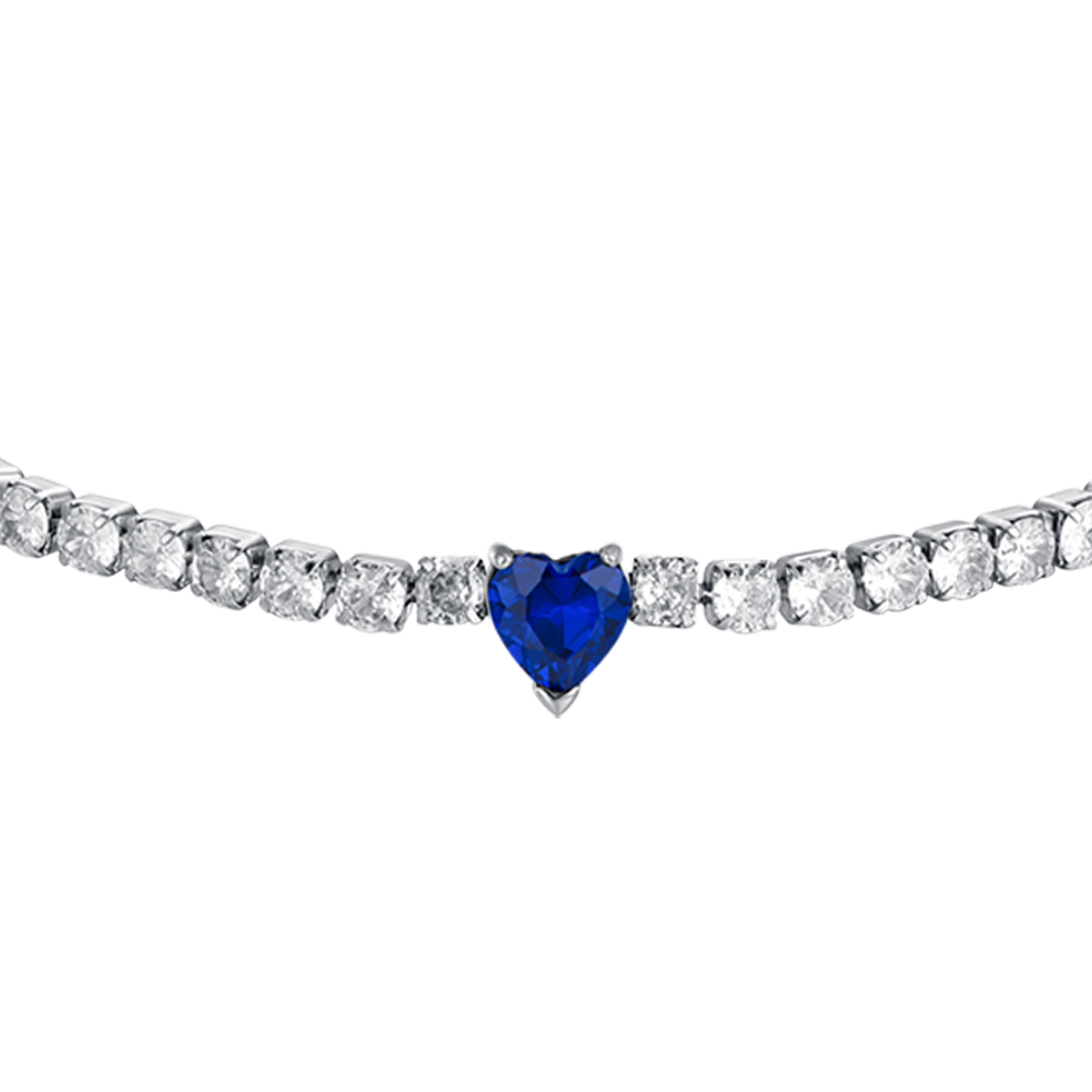 BRACCIALE TENNIS DONNA IN ACCIAIO CON CRISTALLI BIANCHI E CUORE CRISTALLO BLU