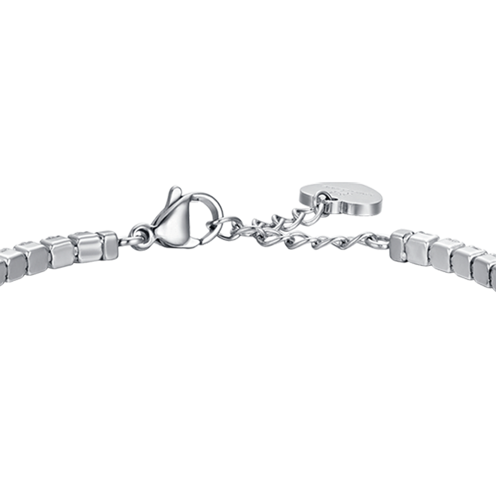 BRACCIALE TENNIS DONNA IN ACCIAIO CON CRISTALLI BIANCHI E CUORE CRISTALLO BLU