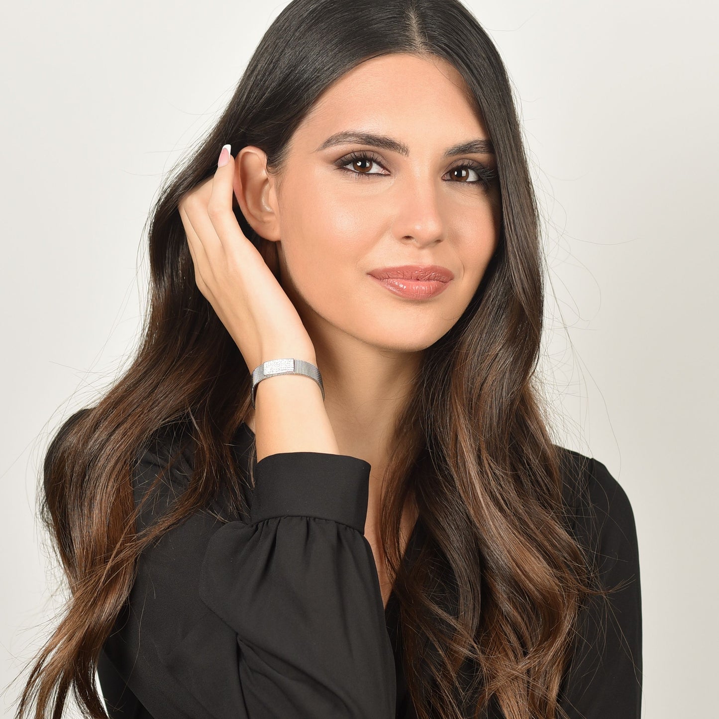 BRACCIALE DONNA IN ACCIAIO MAGLIA MILANO CON ELEMENTO CON CRISTALLI BIANCHI