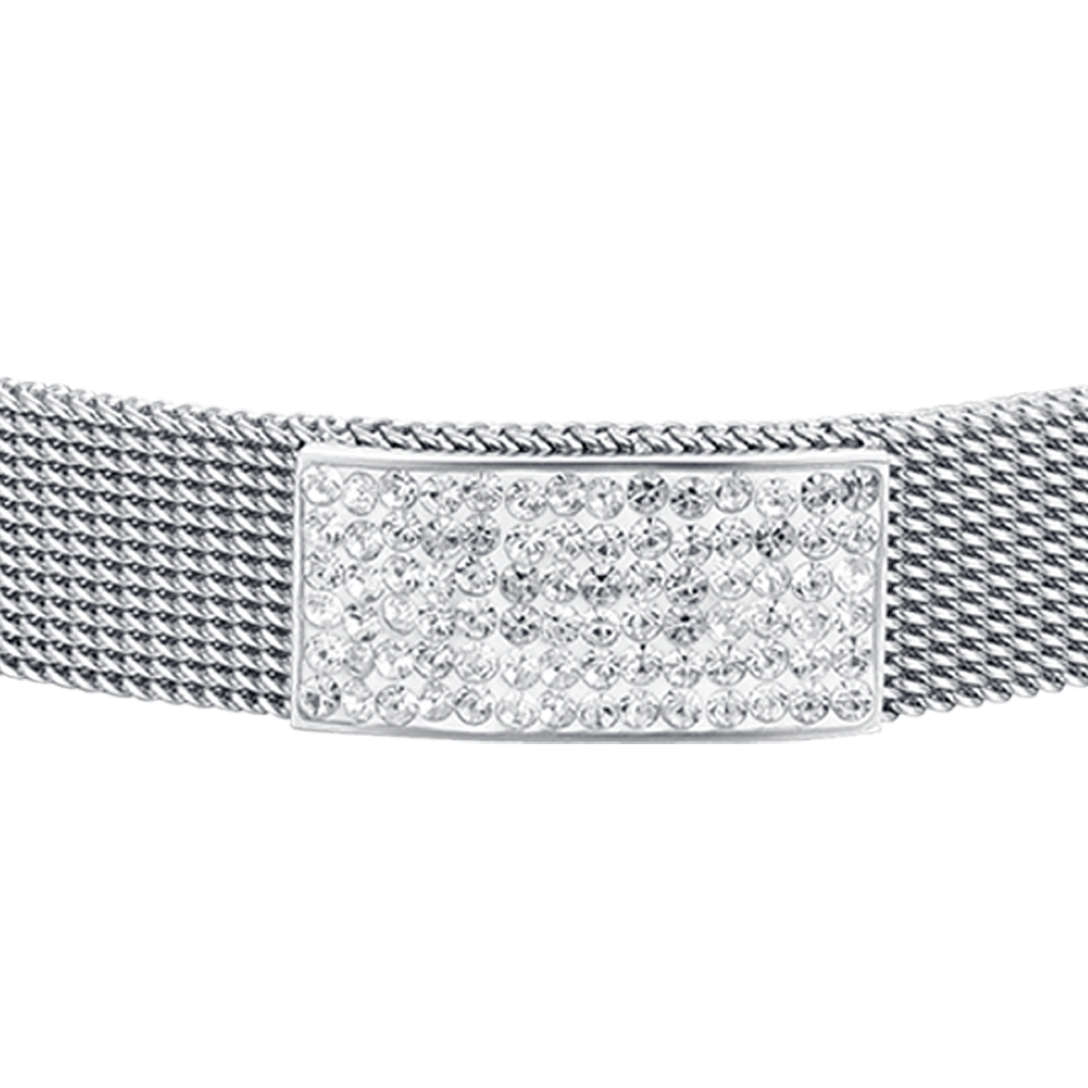 BRACCIALE DONNA IN ACCIAIO MAGLIA MILANO CON ELEMENTO CON CRISTALLI BIANCHI