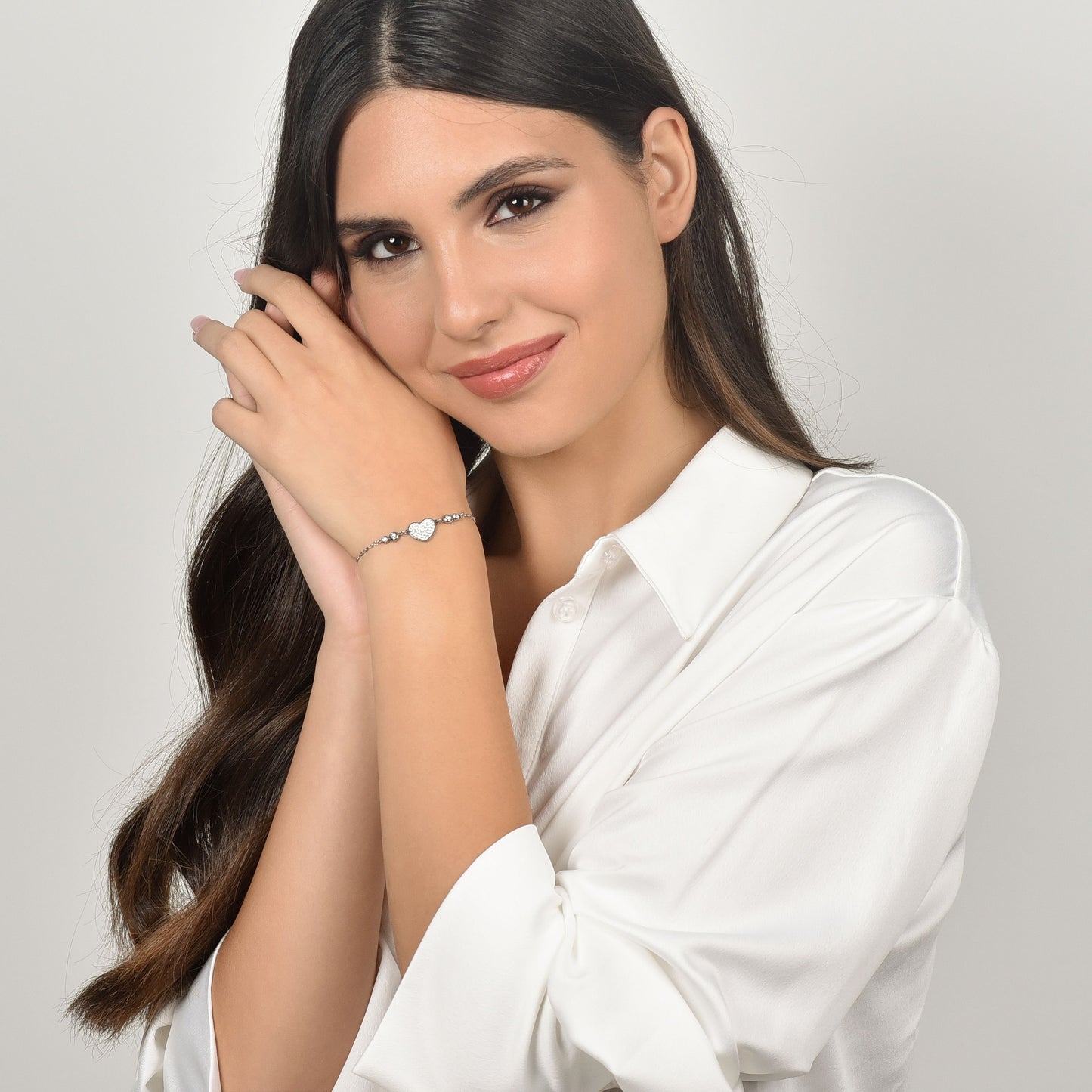 BRACCIALE DONNA IN ACCIAIO CON CUORE CON CRISTALLI BIANCHI
