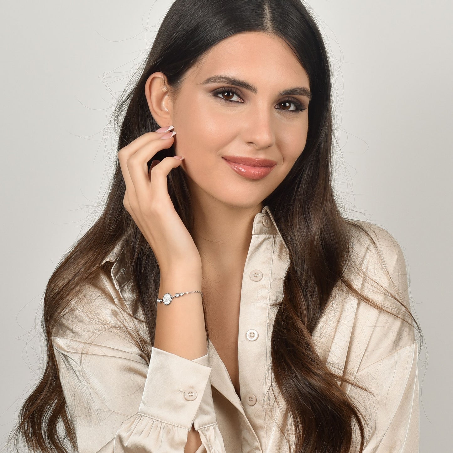 PULSERA DE ACERO PARA MUJER CON ELEMENTO DE CRISTAL BLANCO