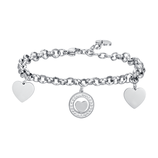 BRACCIALE DONNA IN ACCIAIO CON CUORI E CRISTALLI BIANCHI