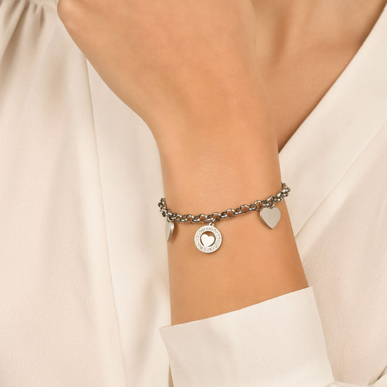 BRACCIALE DONNA IN ACCIAIO CON CUORI E CRISTALLI BIANCHI