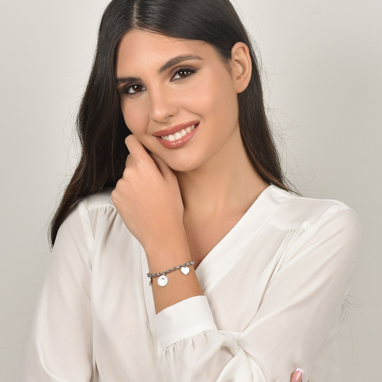 BRACCIALE DONNA IN ACCIAIO CON CUORI E CRISTALLI BIANCHI