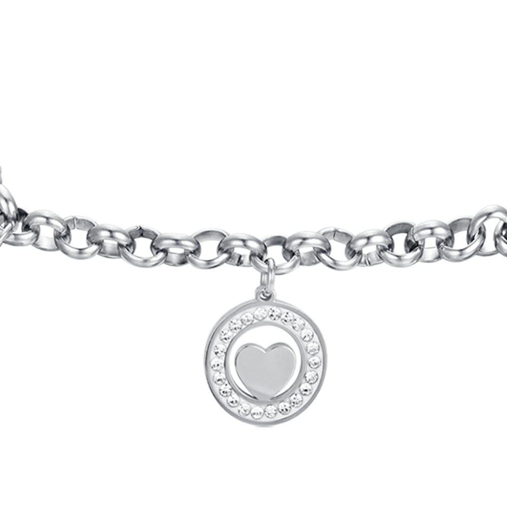 BRACCIALE DONNA IN ACCIAIO CON CUORI E CRISTALLI BIANCHI