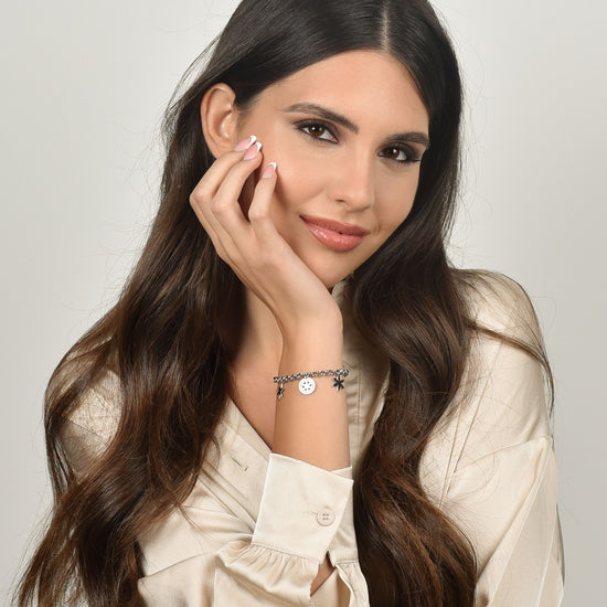 BRACCIALE DONNA IN ACCIAIO CON FIORE DELLA VITA E CRISTALLI BIANCHI