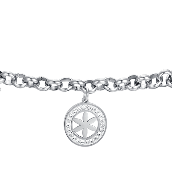 BRACCIALE DONNA IN ACCIAIO CON FIORE DELLA VITA E CRISTALLI BIANCHI
