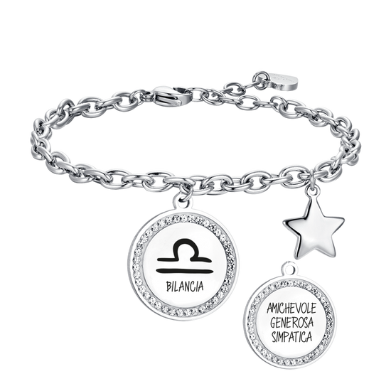 BRACCIALE DONNA IN ACCIAIO SEGNO ZODIACALE BILANCIA PIASTRA Luca Barra