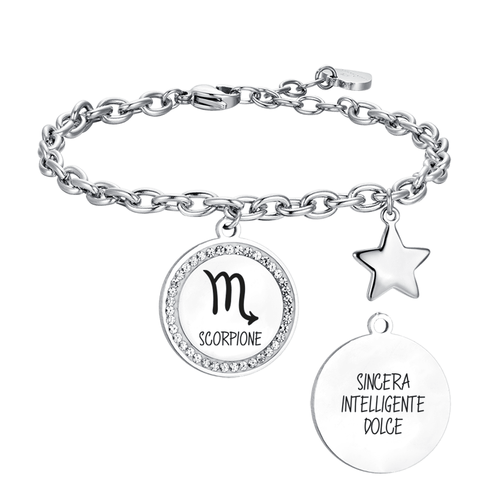 BRACCIALE DONNA IN ACCIAIO SEGNO ZODIACALE SCORPIONE PIASTRA Luca Barra