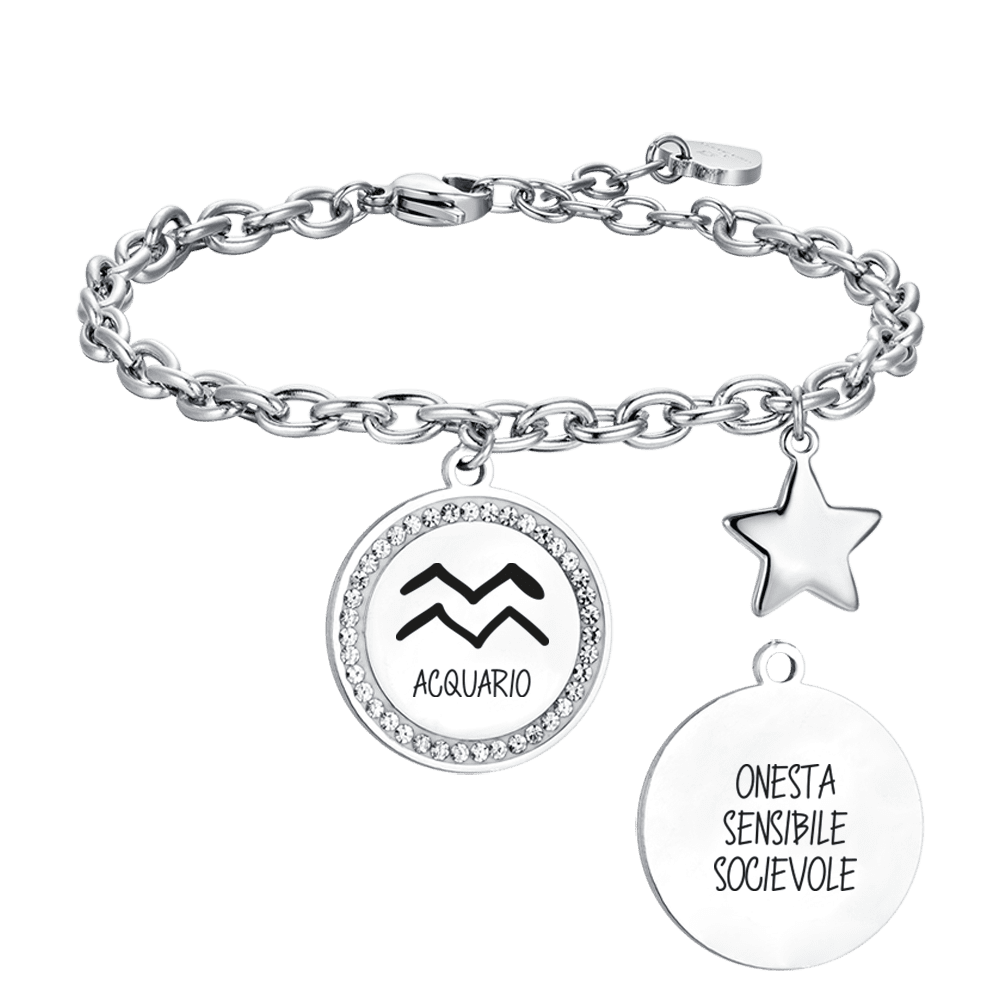 BRACCIALE DONNA IN ACCIAIO SEGNO ZODIACALE ACQUARIO PIASTRA Luca Barra