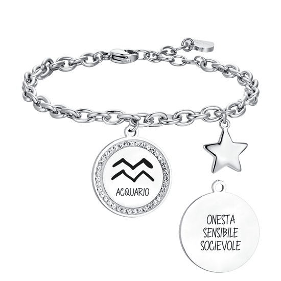 BRACCIALE DONNA IN ACCIAIO SEGNO ZODIACALE ACQUARIO PIASTRA Luca Barra