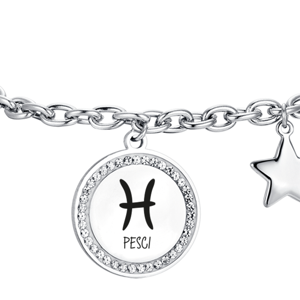 BRACCIALE DONNA IN ACCIAIO SEGNO ZODIACALE PESCI PIASTRA