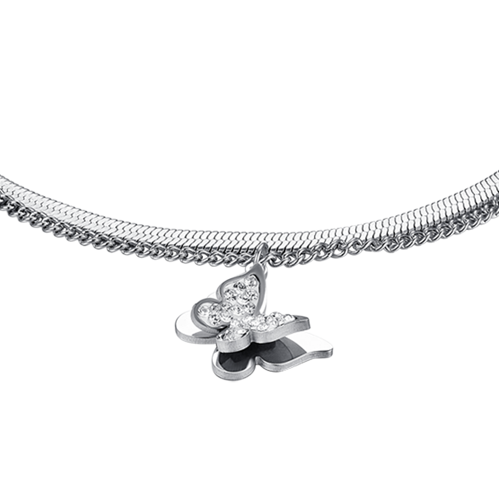 BRACCIALE DONNA IN ACCIAIO FARFALLE CON CRISTALLI BIANCHI