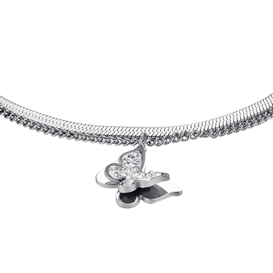 BRACCIALE DONNA IN ACCIAIO FARFALLE CON CRISTALLI BIANCHI