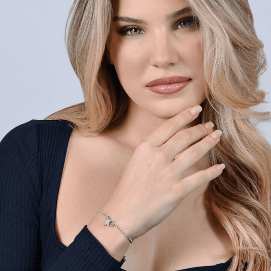 BRACCIALE DONNA IN ACCIAIO CON STELLA E ZIRCONE ROSA