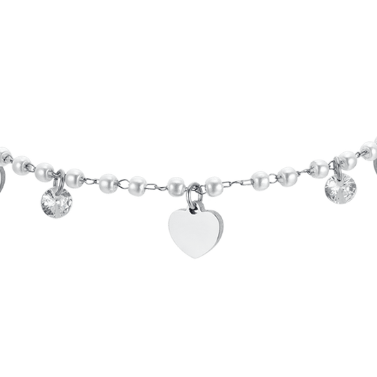 BRACCIALE DONNA IN ACCIAIO PERLE CON CUORI