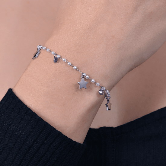 BRACCIALE DONNA IN ACCIAIO PERLE CON STELLE Luca Barra