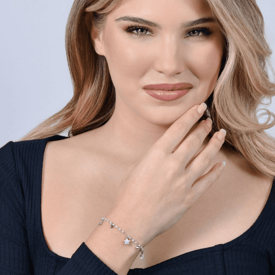 BRACCIALE DONNA IN ACCIAIO PERLE CON STELLE